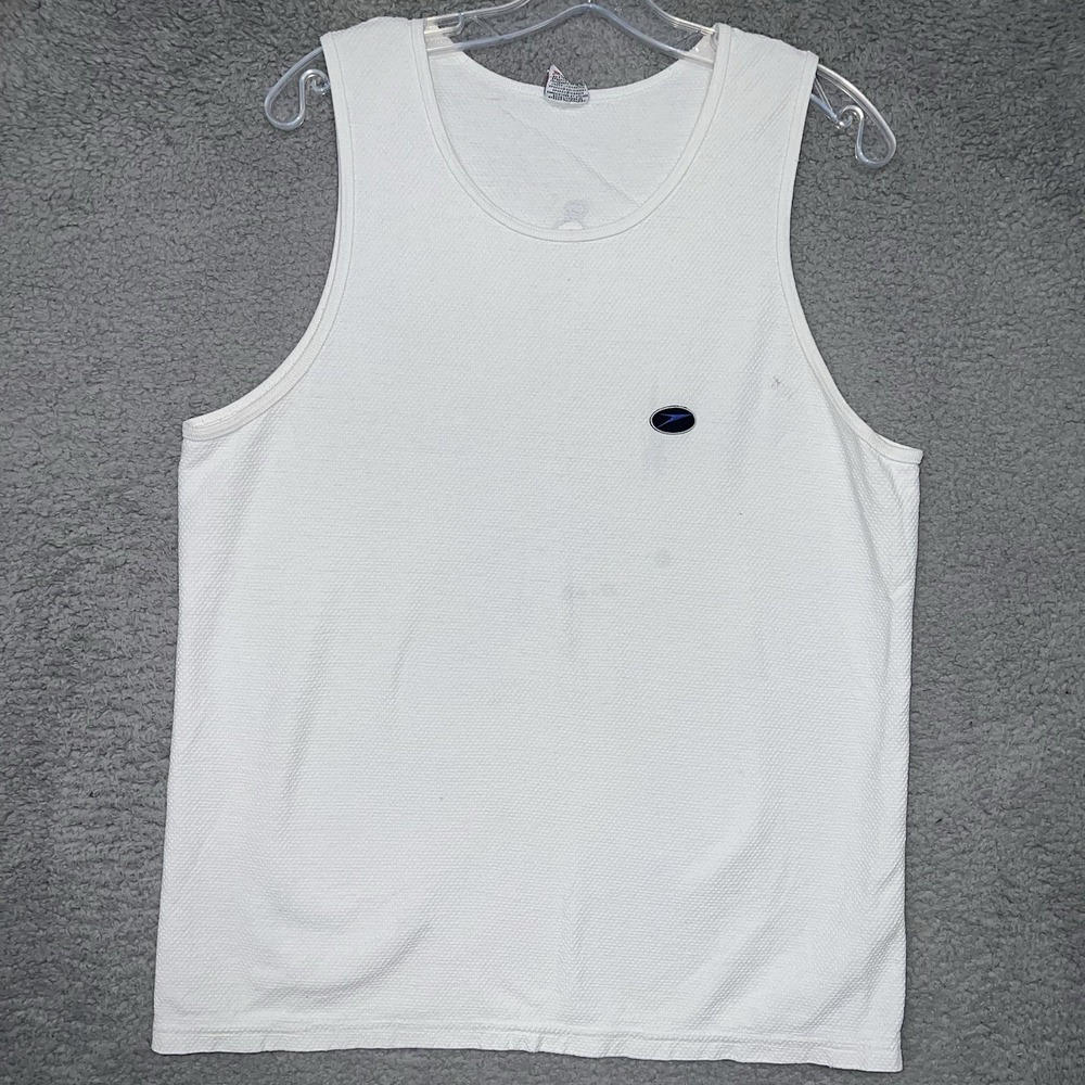 VTG SPEEDO Shirt Men's Size M White Tank Top Gym Made USA Weightlifting 1998 90s